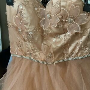 Strapless Peach Floral Dress